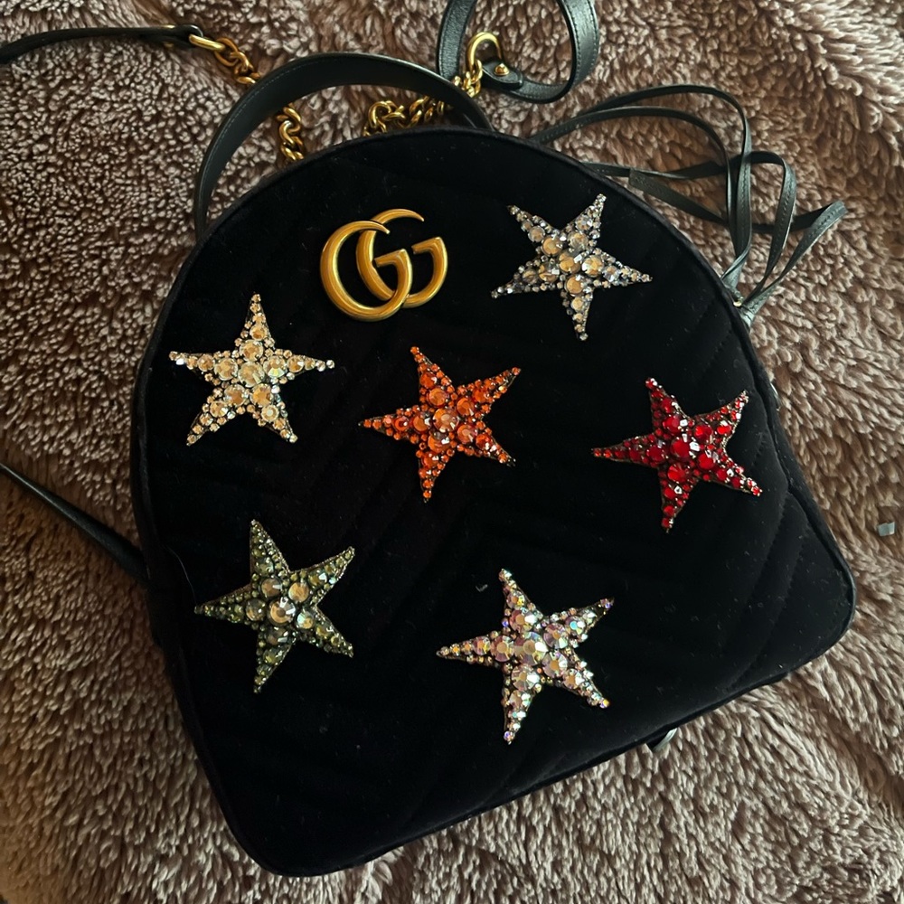 Gucci Velvet Crystal Star GG Marmont Backpack